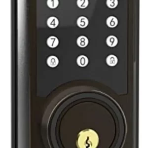 G8ter complete system featuring Turbo Lock with backlit keypad keyless entry deadbolt lock and keys comes with custom gate lock body housing made from Trex decking material
